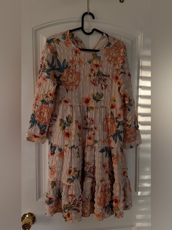 Zara Dresses & Skirts - Zara Floral Long Sleeve Mini Dress - Cream with Peach & Teal Blooms